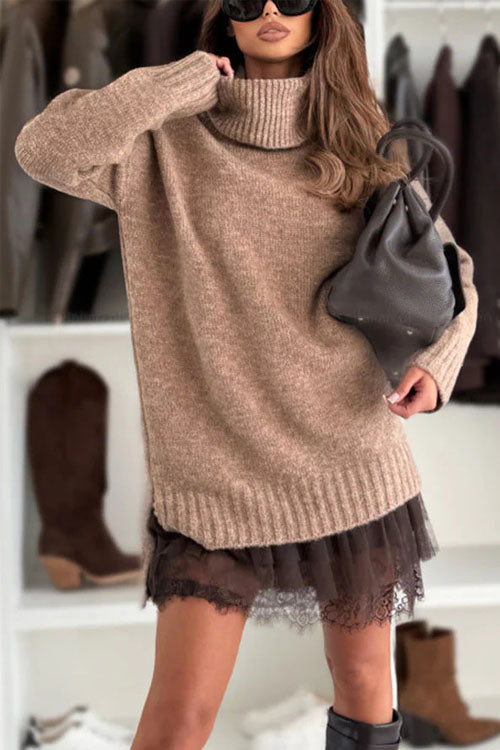 Rowangirl  High-Neck Loose Knit Sweater Dress