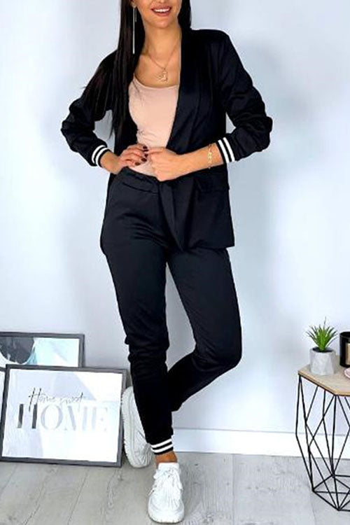 Rowangirl   Fashion Suit Casual Solid Color Long Sleeve Suit Two Piece Suit