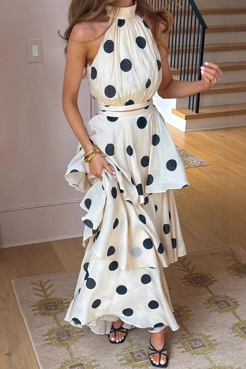 Rowangirl Sleeveless Polka Dot Cake Dress Two-piece Set