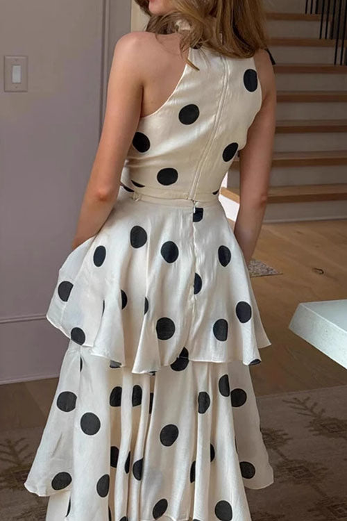 Rowangirl Sleeveless Polka Dot Cake Dress Two-piece Set