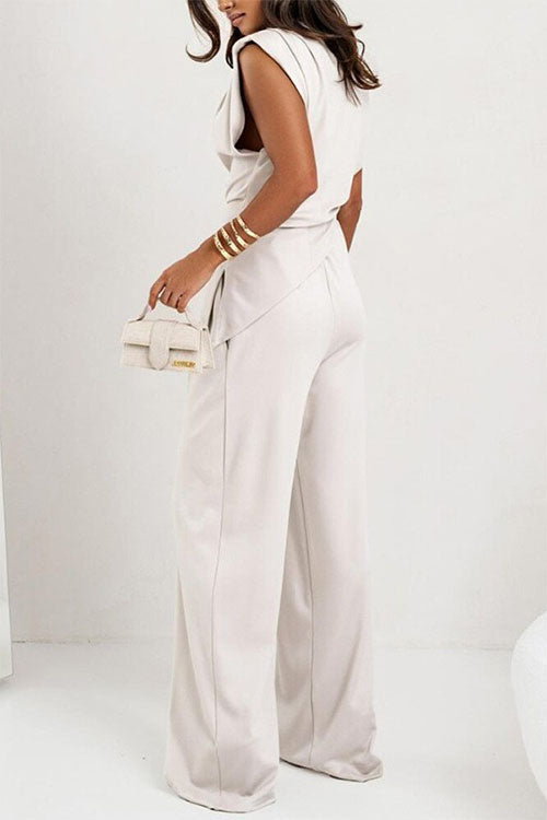 Rowangirl  Fashionable Solid Color Irregular Two-Piece Set