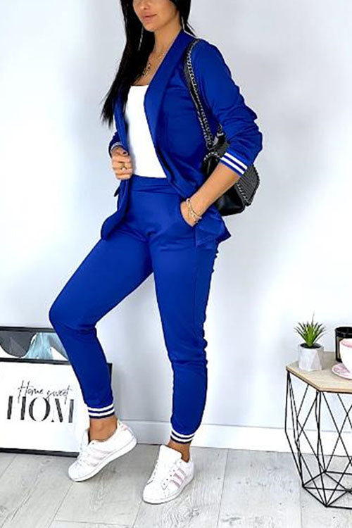 Rowangirl   Fashion Suit Casual Solid Color Long Sleeve Suit Two Piece Suit