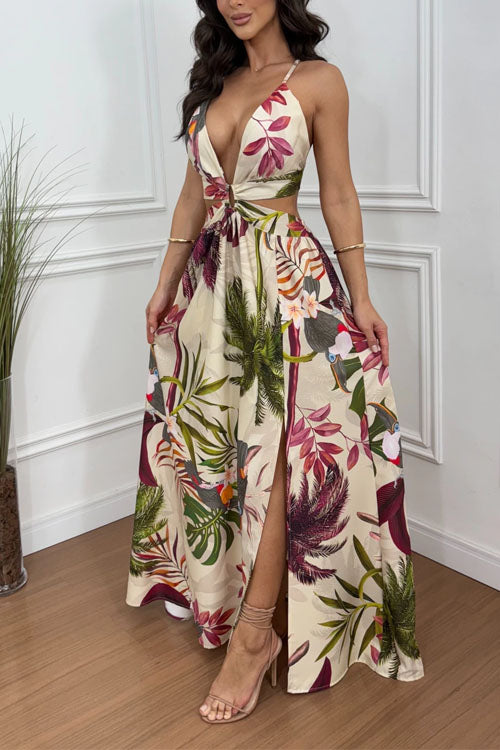 Rowangirl Floral Print Backless Long Dress