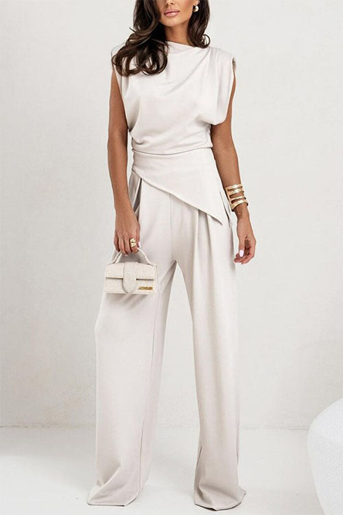 Rowangirl  Fashionable Solid Color Irregular Two-Piece Set