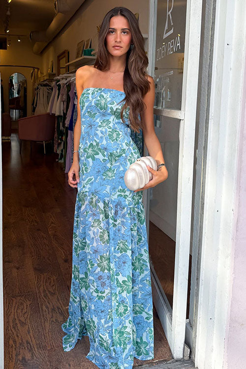 Rowangirl Elegant Strapless Printed Dress
