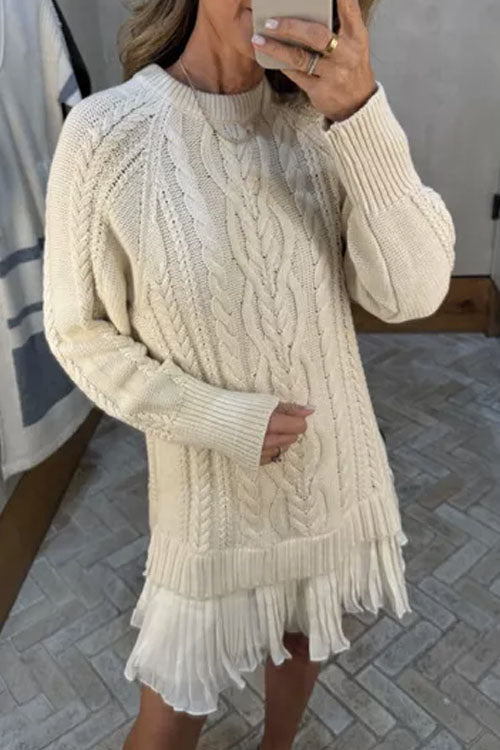 Rowangirl   Round Neck Patchwork Sweater Dress