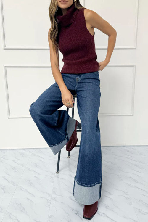 Rowangirl  Multicolor Turtleneck Sleeveless Sweater