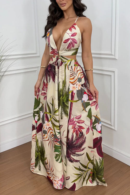 Rowangirl Floral Print Backless Long Dress
