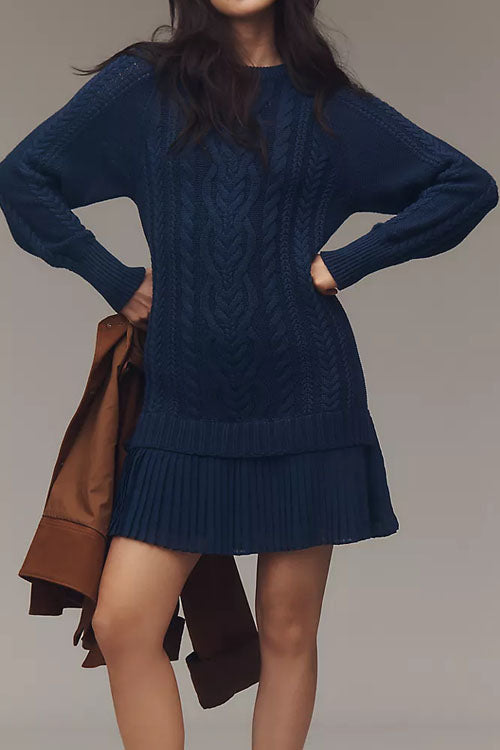 Rowangirl   Round Neck Patchwork Sweater Dress