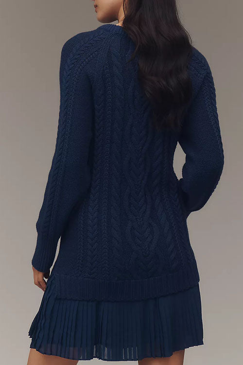 Rowangirl   Round Neck Patchwork Sweater Dress