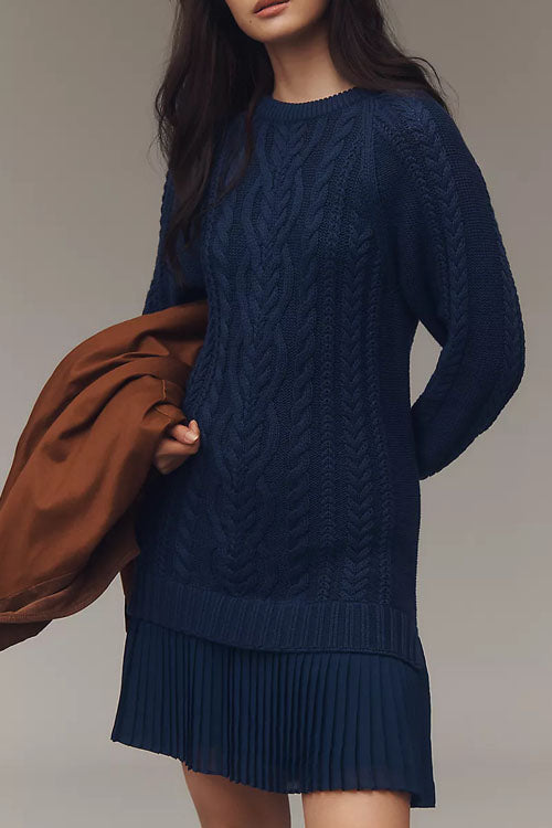 Rowangirl   Round Neck Patchwork Sweater Dress