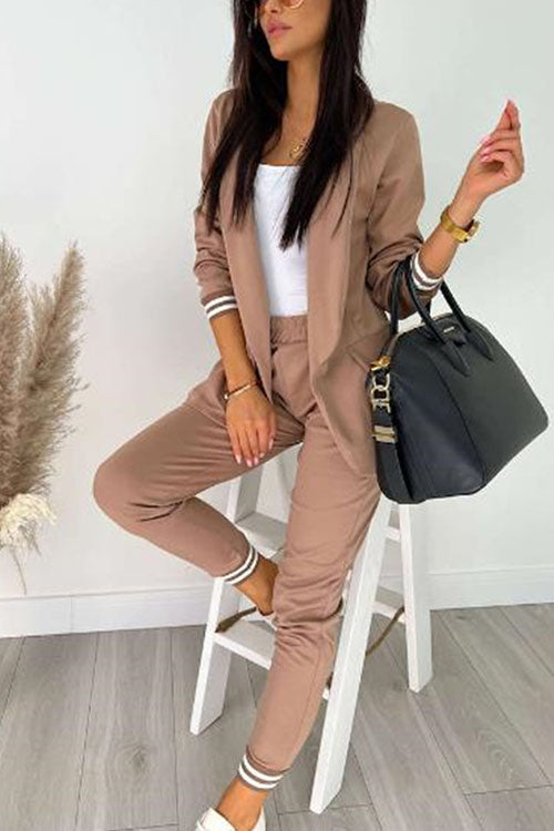 Rowangirl   Fashion Suit Casual Solid Color Long Sleeve Suit Two Piece Suit