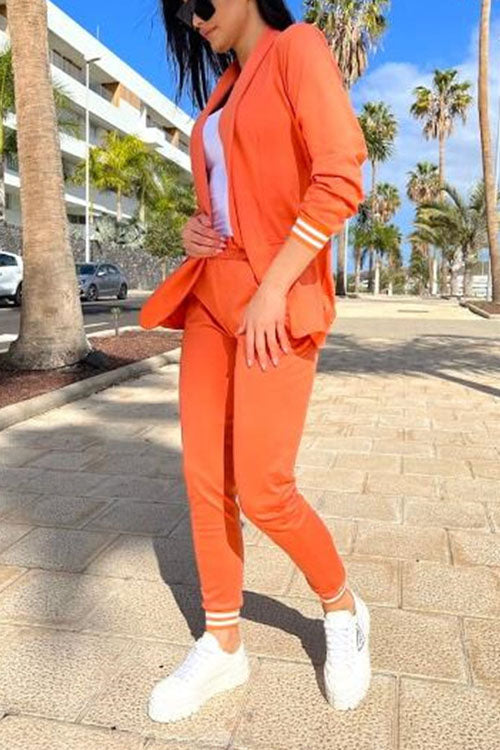 Rowangirl   Fashion Suit Casual Solid Color Long Sleeve Suit Two Piece Suit