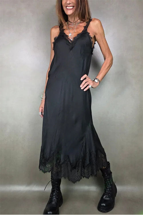 Rowangirl Spaghetti Strap Lace Patchwork Dress