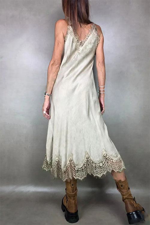 Rowangirl Spaghetti Strap Lace Patchwork Dress