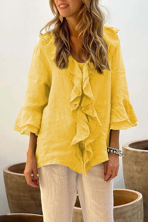 Rowangirl  V-Neck Ruffled Single-Row Shirt