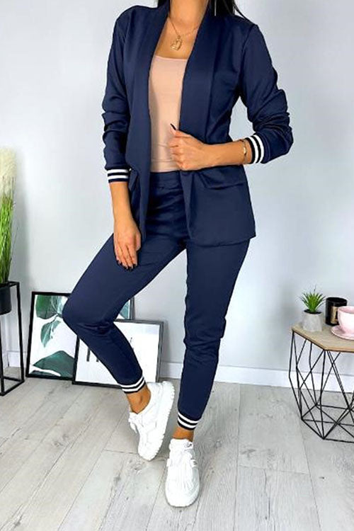 Rowangirl   Fashion Suit Casual Solid Color Long Sleeve Suit Two Piece Suit