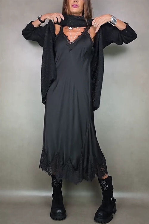 Rowangirl Spaghetti Strap Lace Patchwork Dress