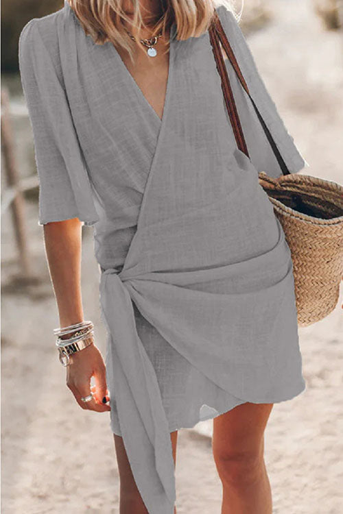 Rowangirl Casual Cotton And Linen Crossover V-Neck Dress