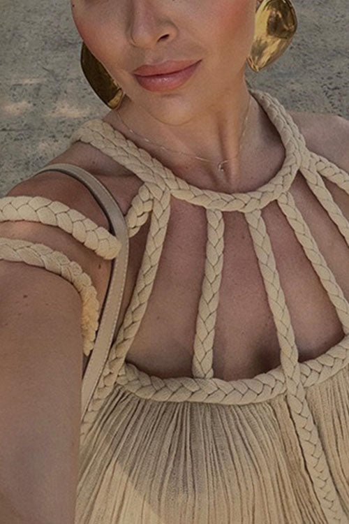 Rwangirl  Strapless Off-Shoulder Halterneck Loose Resort Beach Dress