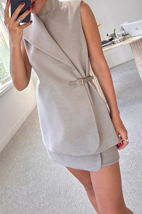 Rowangirl  Fashionable Casual Sleeveless Solid Color Two-piece Set