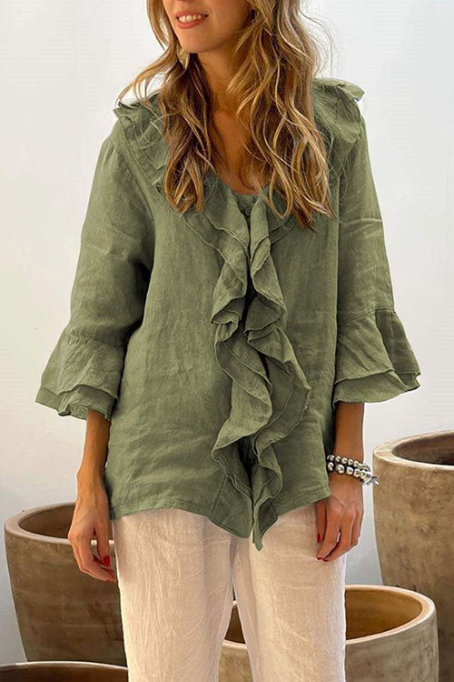 Rowangirl  V-Neck Ruffled Single-Row Shirt