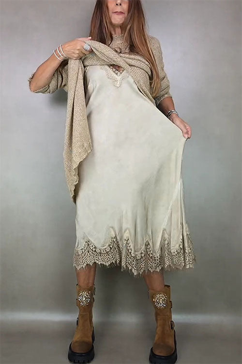 Rowangirl Spaghetti Strap Lace Patchwork Dress