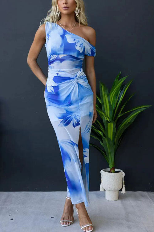 Rowangirl  Off-Shoulder Printed Stretch Dress