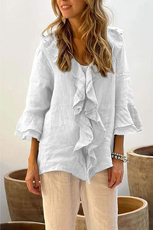 Rowangirl  V-Neck Ruffled Single-Row Shirt