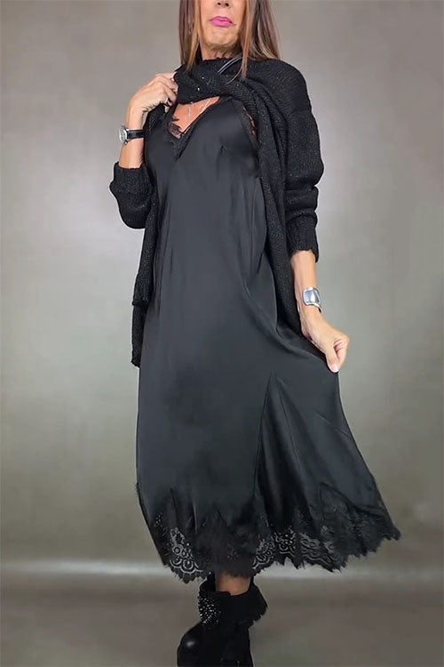 Rowangirl Spaghetti Strap Lace Patchwork Dress