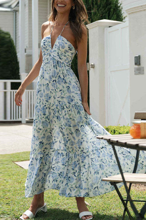 Rowangirl V-Neck Printed Long Hem Dress