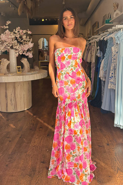 Rowangirl Elegant Strapless Printed Dress