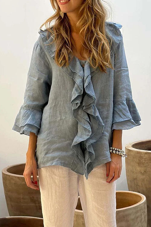 Rowangirl  V-Neck Ruffled Single-Row Shirt