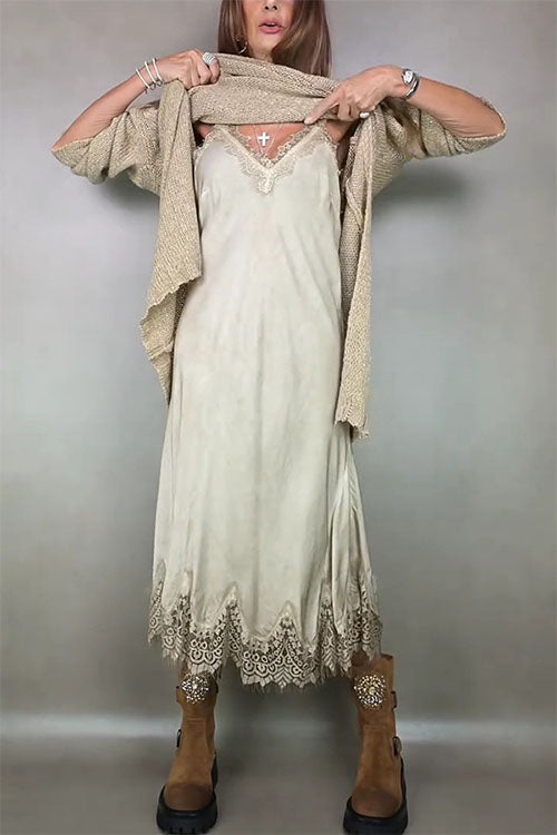 Rowangirl Spaghetti Strap Lace Patchwork Dress