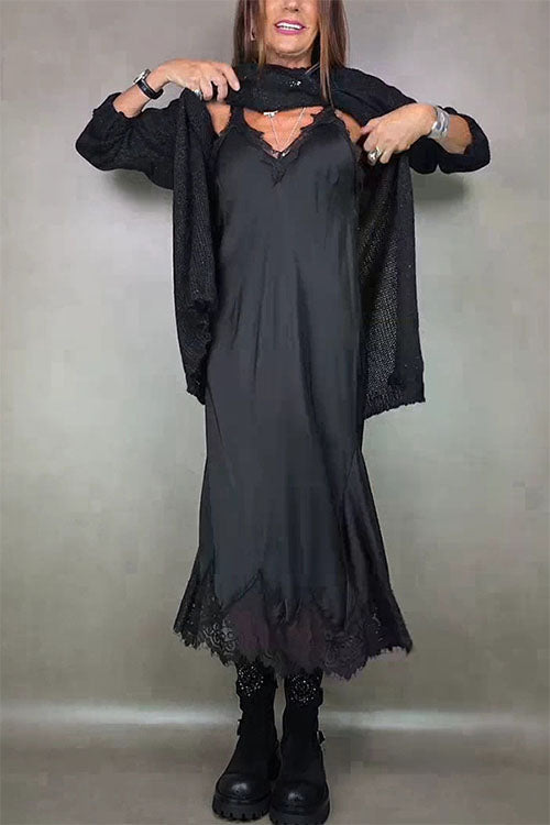 Rowangirl Spaghetti Strap Lace Patchwork Dress