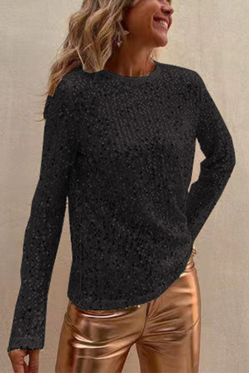 Rowangirl Sequined Long Sleeve Crew Neck Top