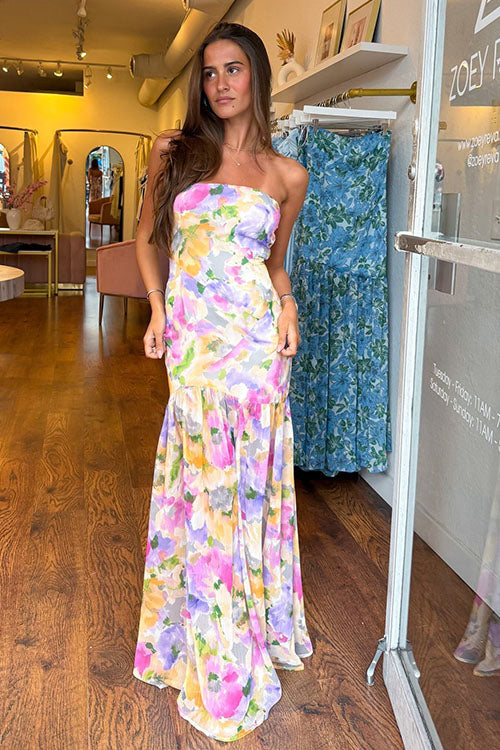 Rowangirl Elegant Strapless Printed Dress