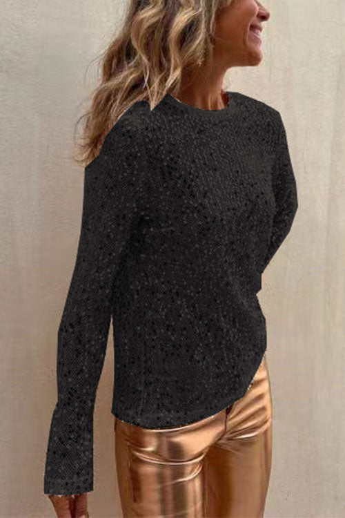 Rowangirl Sequined Long Sleeve Crew Neck Top