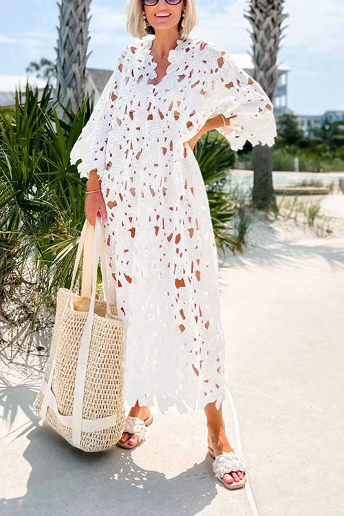 Rowangirl Casual Loose Beach Vacation Cover-Up Lace Top