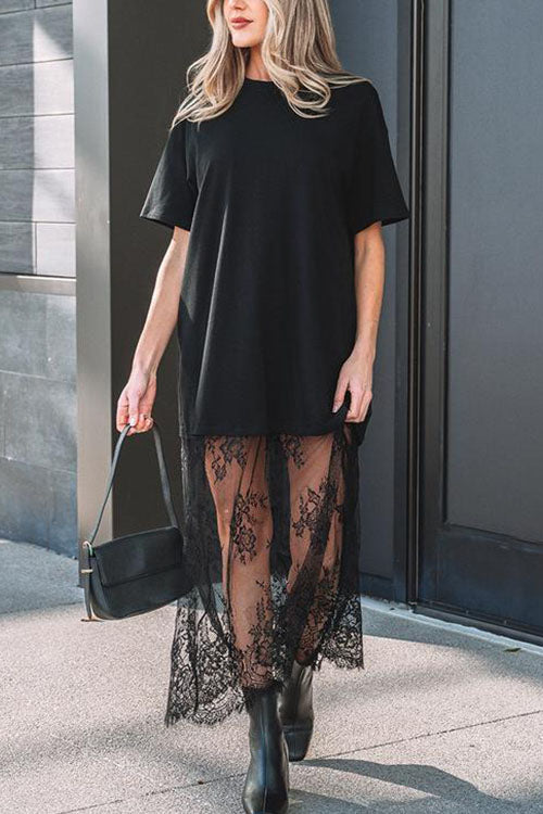 Rowangirl Short-sleeved Round Neck Patchwork Dress