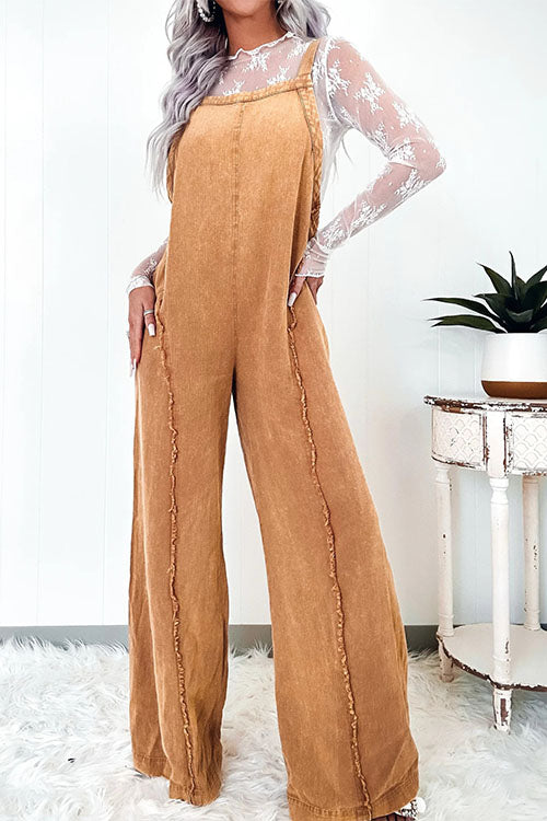 Rowangirl  Vintage Washed Raw Edge Wide Leg Jumpsuit