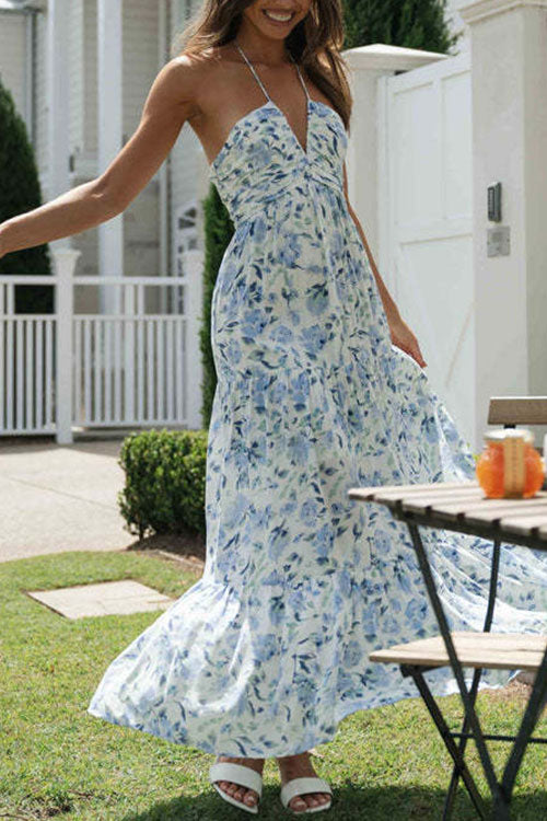 Rowangirl V-Neck Printed Long Hem Dress