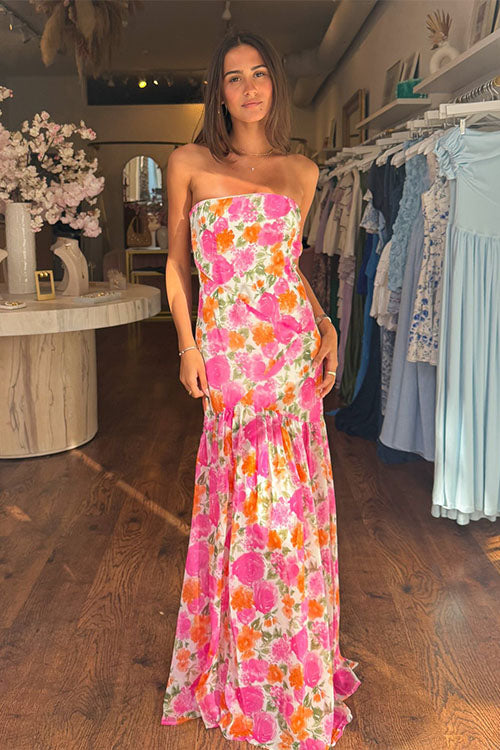 Rowangirl Elegant Strapless Printed Dress