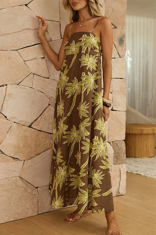 Rowangirl  Coconut Tree Print Spaghetti Strap Maxi Dress