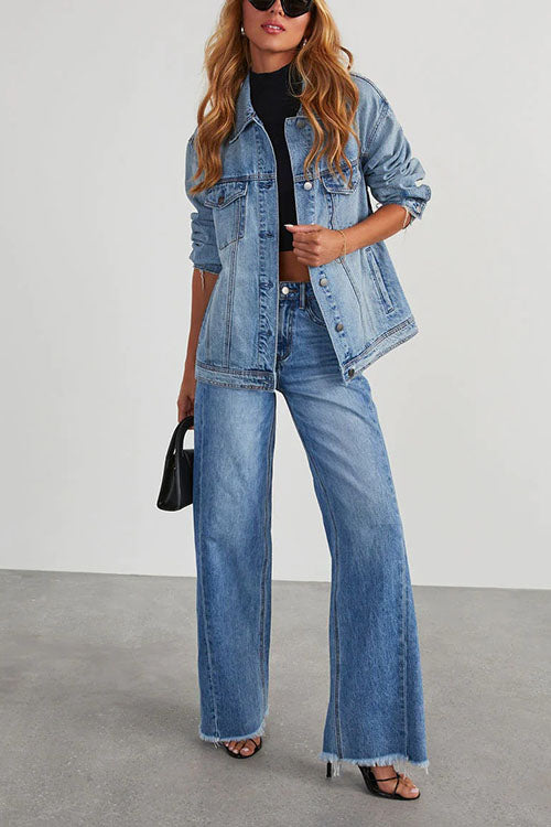 Rowangirl Relaxed Wide-Leg Side-Seam Paneled Frayed Hem Jeans