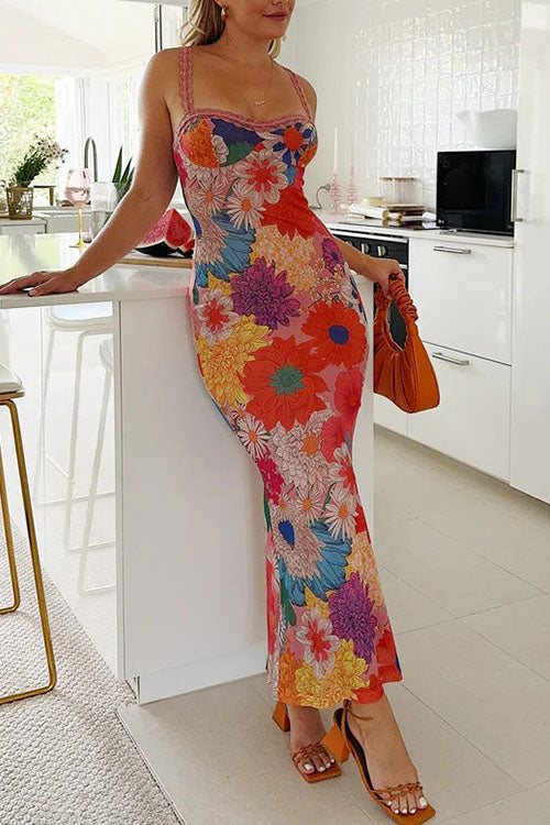 Rowangirl Fashionable Flower Print Suspender Dress