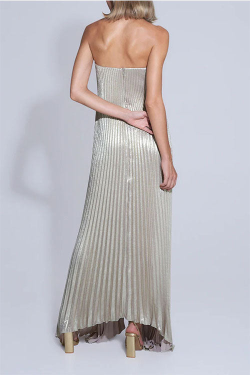 Rowangirl  Strapless Pleated Wide Swing Dress