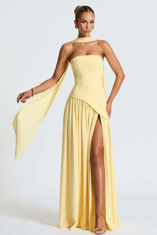 Rowangirl  Strapless Solid Color Slit Dress