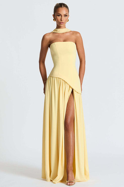 Rowangirl  Strapless Solid Color Slit Dress