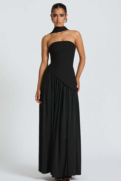 Rowangirl  Strapless Solid Color Slit Dress